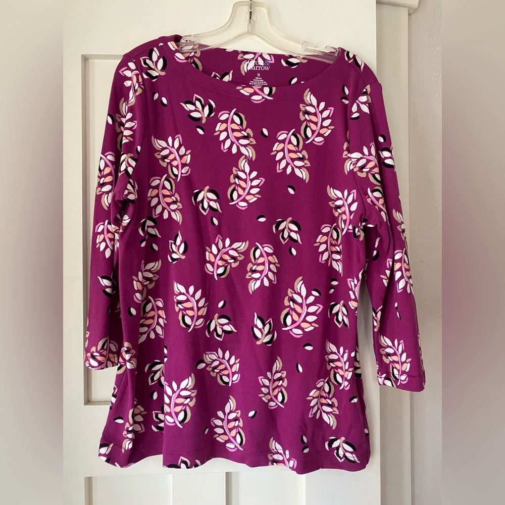 Croft & Barrow Purple Boxy 3/4 Sleeve Blouse